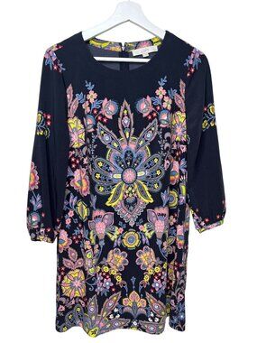 LOFT Petites Navy Blue Pink Floral Puff Sleeve Shift Mini Dress SP